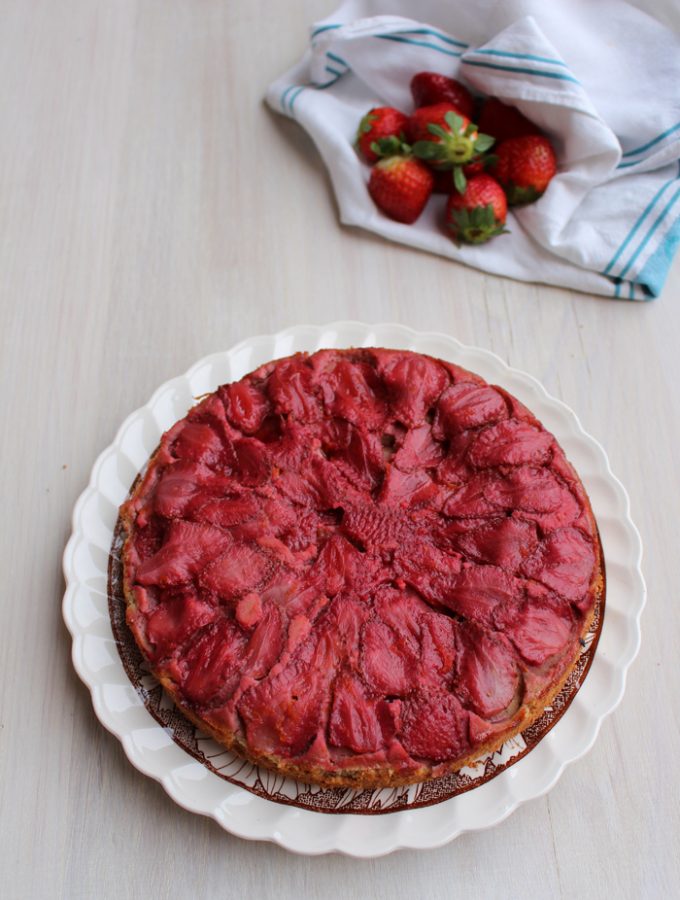 Upside Down Strawberry Almond Cake