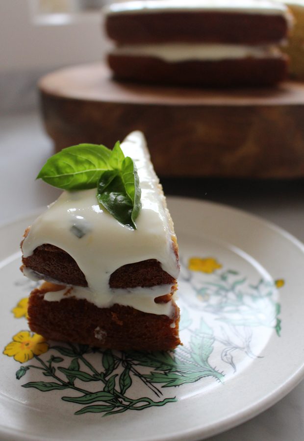 Lemon Cake with Basil & Greek Yoghurt Icing