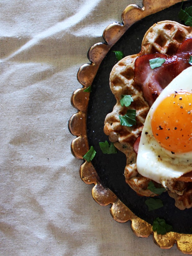 Gluten Free Savoury Waffles with Bacon and Eggs